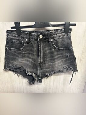 ZARA Women's Black Washed Distressed Denim Cutoff Shorts